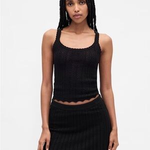 GAP Black Cotton-Blend Eyelet Tank Top XS • Scallop - NWT ($59.95 Retail)